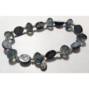 Cookie Lee Bracelet Blue Crystal Beaded Beads Stretch Glass Stone Shell‎ Jewelry